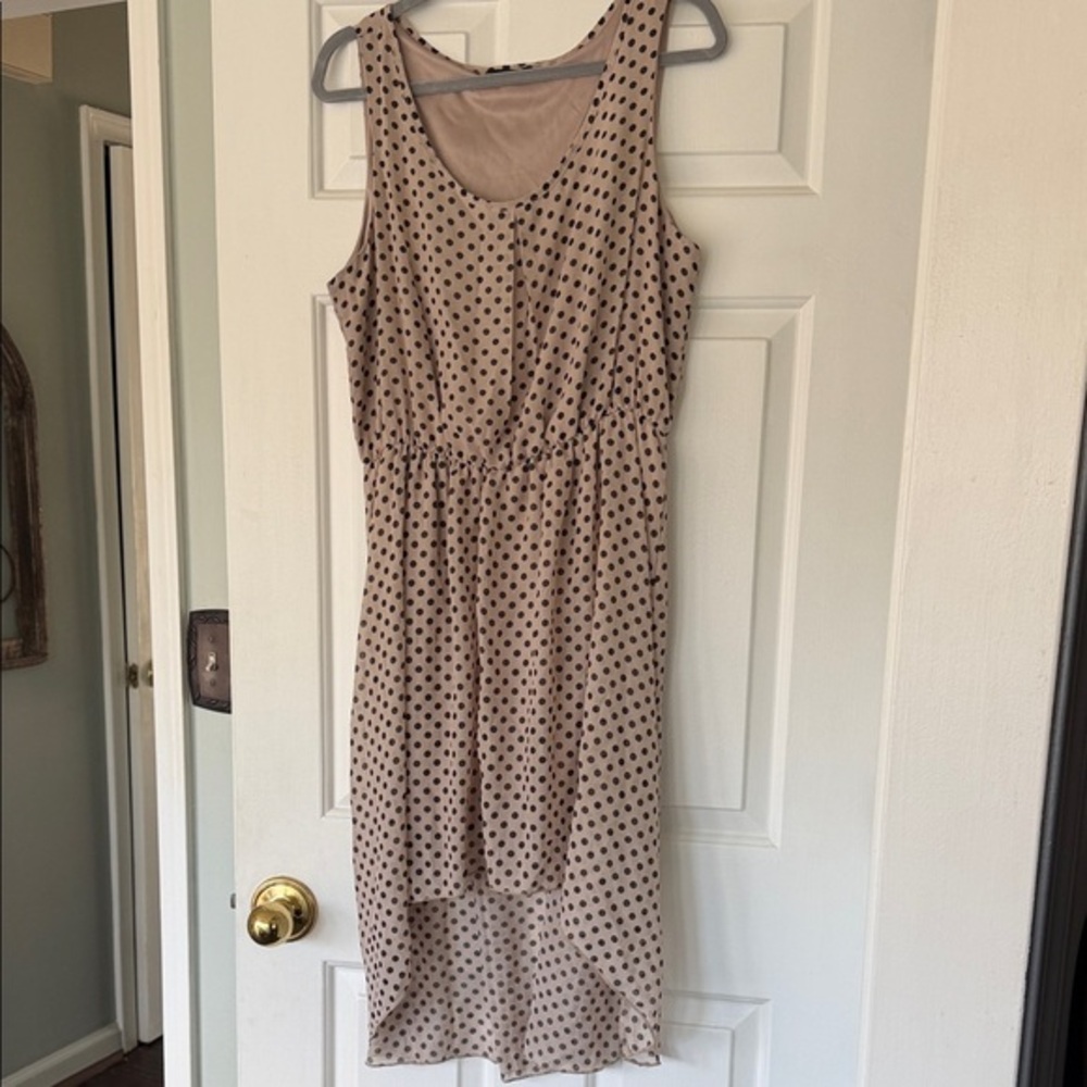 Chic Tan Polka Dot High Low Dress